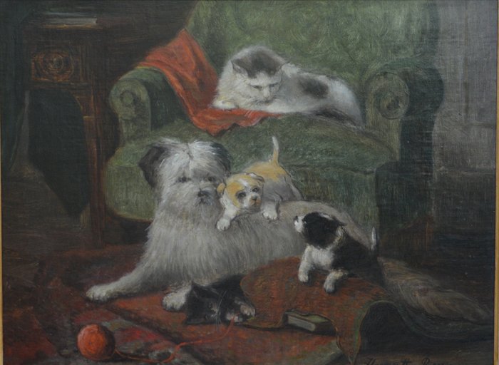 Henriëtte Ronner-Knip (1821-1909) - Olieverf op op doek paneel