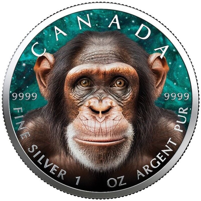 Canada. 5 Dollars 2023 Schimpanse, 1 Oz (.999)  (Ingen mindstepris)