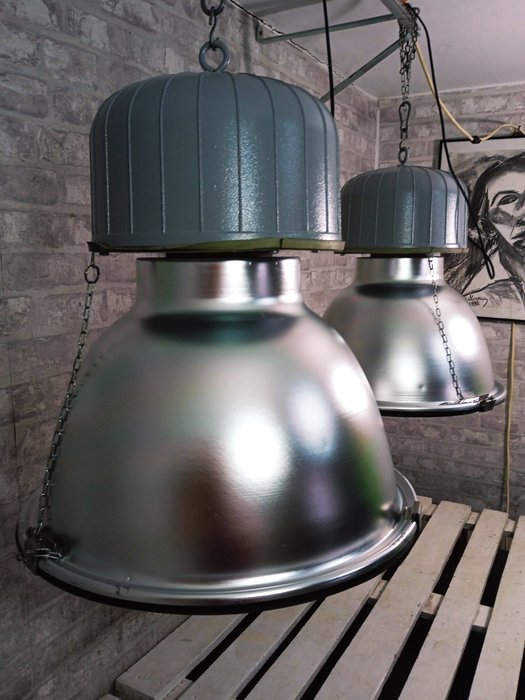 Hængende lampe (2) - Vintage fabrikslampe - Aluminium, Legering, Stål