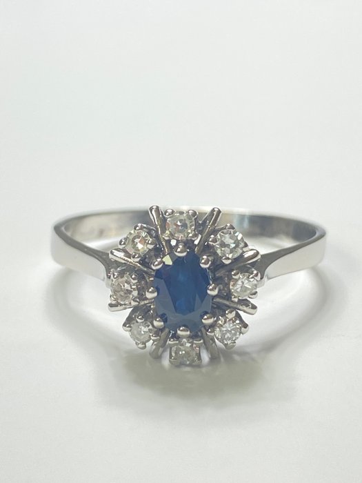 Ingen mindstepris - Ring - 14 karat Hvidguld Safir - Diamant