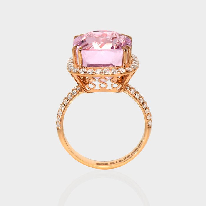 Ingen mindstepris - Ring - 14 karat Rosaguld -  13.63ct. tw. Kunzit - Diamant - IGI 12,79 ct Pink