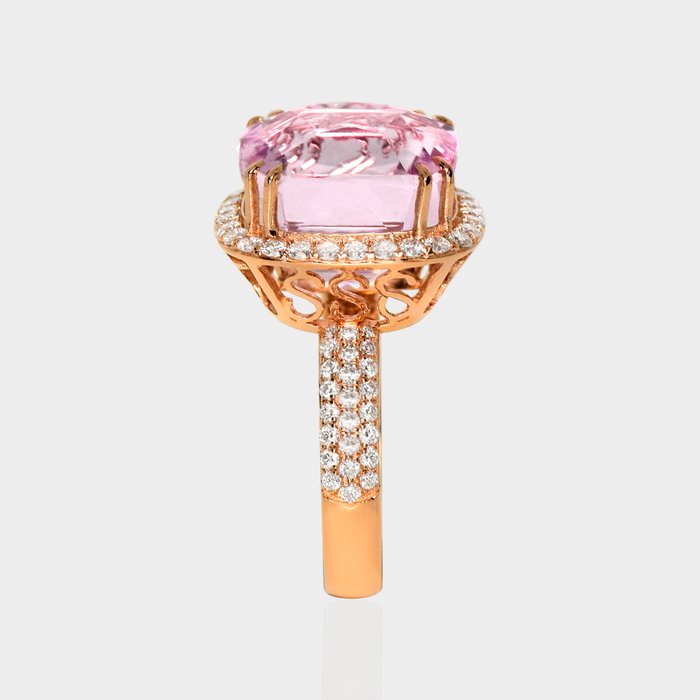 Ingen mindstepris - Ring - 14 karat Rosaguld -  13.63ct. tw. Kunzit - Diamant - IGI 12,79 ct Pink