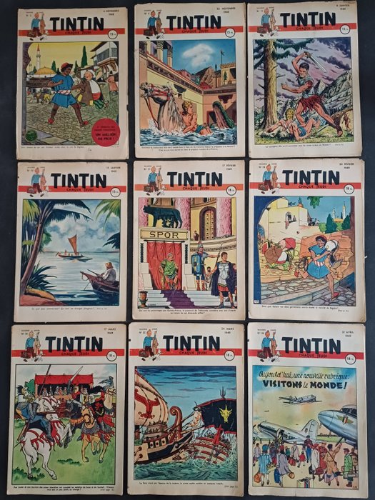 Tintin - Journal Tintin édition Française . Couverture Martin + Laudy - 9 Tal - Første udgave - 1948/1949