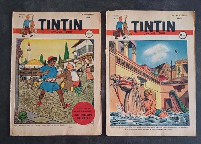 Tintin - Journal Tintin édition Française . Couverture Martin + Laudy - 9 Tal - Første udgave - 1948/1949