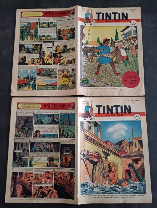 Tintin - Journal Tintin édition Française . Couverture Martin + Laudy - 9 Tal - Første udgave - 1948/1949