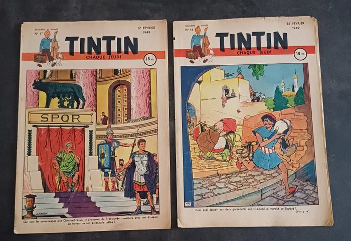 Tintin - Journal Tintin édition Française . Couverture Martin + Laudy - 9 Tal - Første udgave - 1948/1949