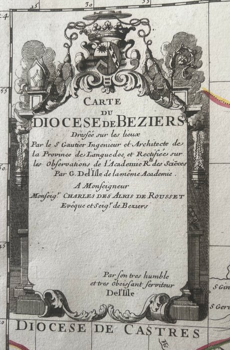 Frankrig - Regionen fra Béziers til Montpellier - Pézenas - Cap d'Agde; Delisle Guillaume - Carte du Diocèse de Béziers - 1701-1720