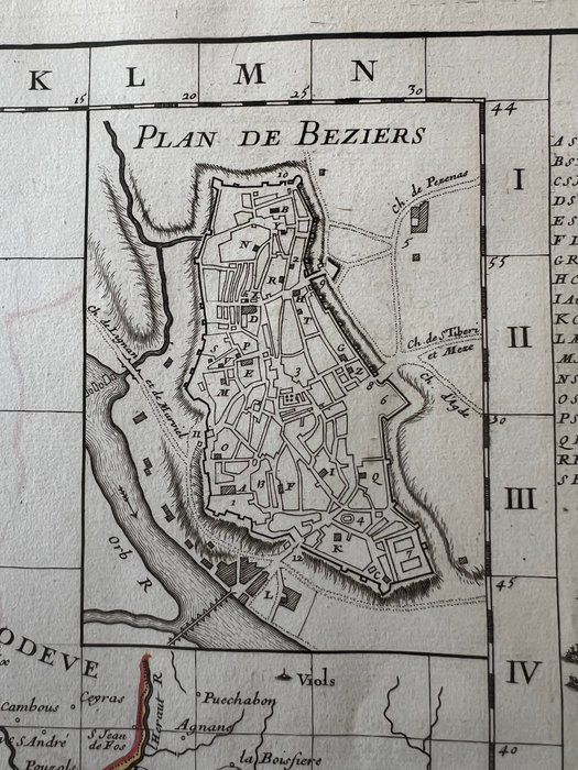 Frankrig - Regionen fra Béziers til Montpellier - Pézenas - Cap d'Agde; Delisle Guillaume - Carte du Diocèse de Béziers - 1701-1720