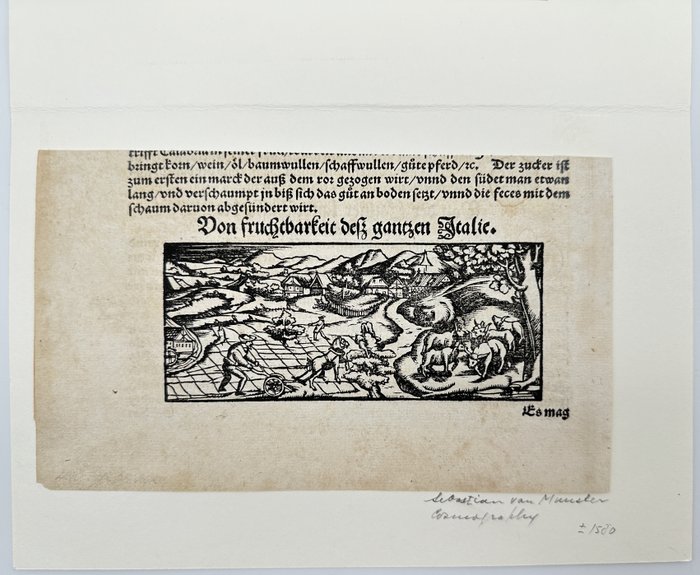 Sebastian Münster - Print fron 'Cosmographia' - View of Italy