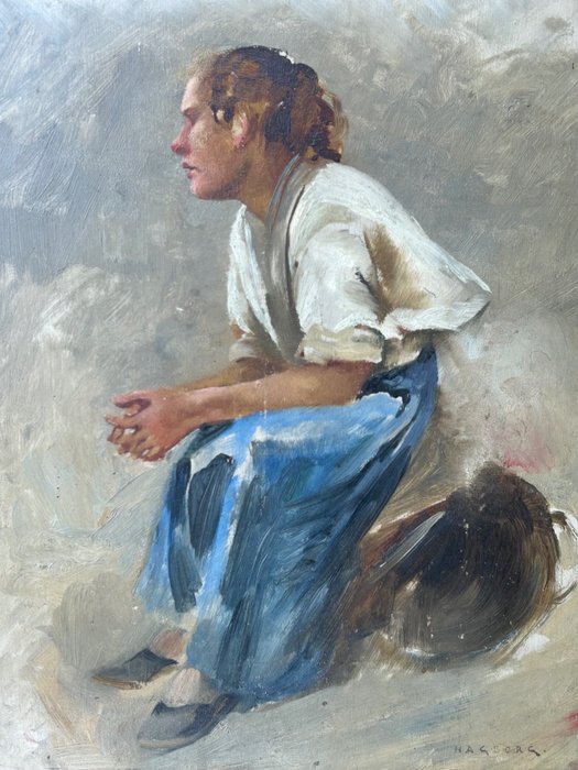 August Hagborg (1852-1921) - Seated figure