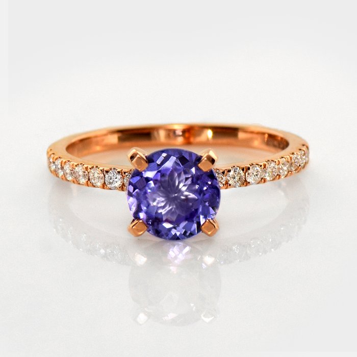 Ingen mindstepris - Ring - 14 karat Rosaguld -  1.74ct. tw. Tanzanit - Diamant - IGI 1,53 ct lavendel