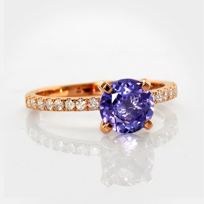 Ingen mindstepris - Ring - 14 karat Rosaguld -  1.74ct. tw. Tanzanit - Diamant - IGI 1,53 ct lavendel