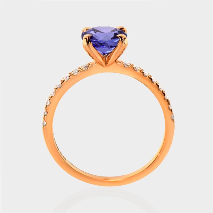 Ingen mindstepris - Ring - 14 karat Rosaguld -  1.74ct. tw. Tanzanit - Diamant - IGI 1,53 ct lavendel