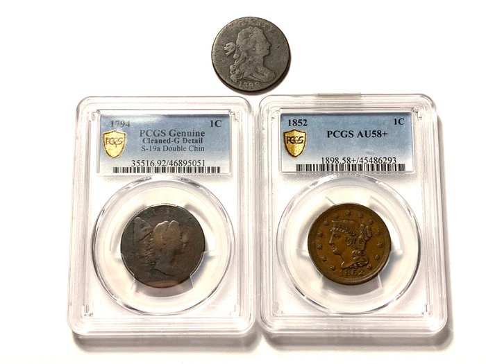 Förenta staterna. A Collection of 3x PCGS Certified Rare EarlyUSA Large Cents 1794, 1798, 1852