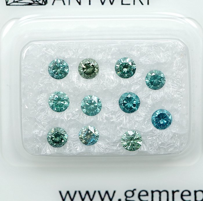 11 pcs Diamant  (Farvebehandlet)  - 1.03 ct - SI1, VS1 - Gem Report Antwerp (GRA)