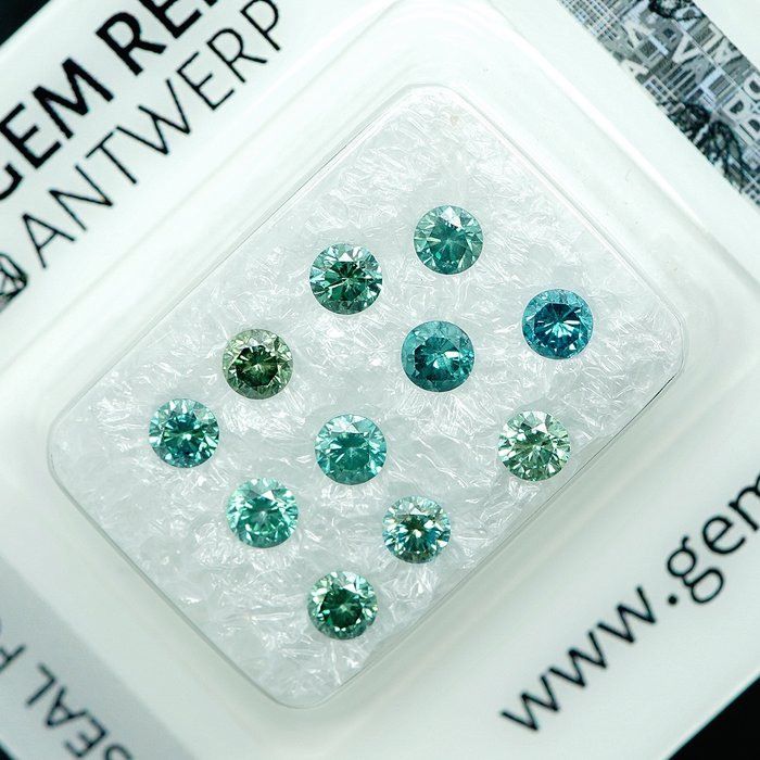 11 pcs Diamant  (Farvebehandlet)  - 1.03 ct - SI1, VS1 - Gem Report Antwerp (GRA)