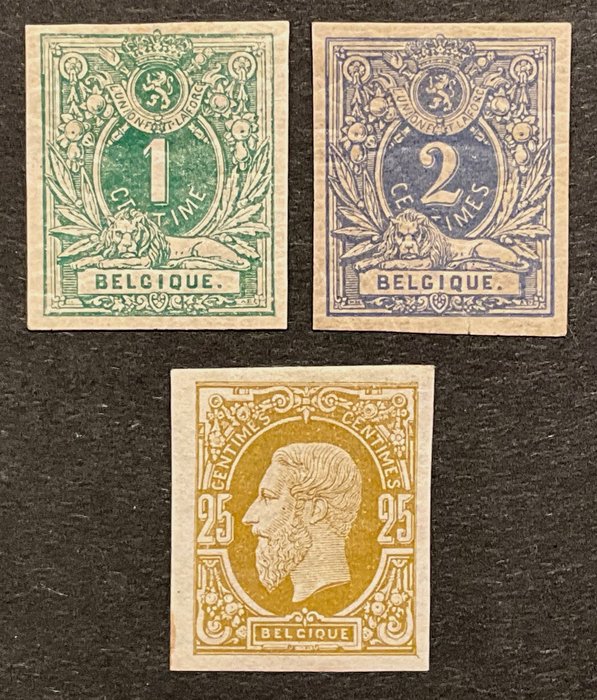 Belgien 1869/1883 - Liggende løve + Leopold II 'Nye Typer' - UUTÆRT - OBP 26ND 27ND 32ND