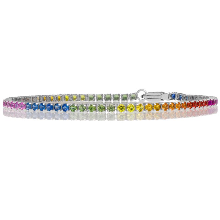 Ingen mindstepris - Armbånd Ingen reservepris - Platin - Rainbow Safirer - GRA Certificeret