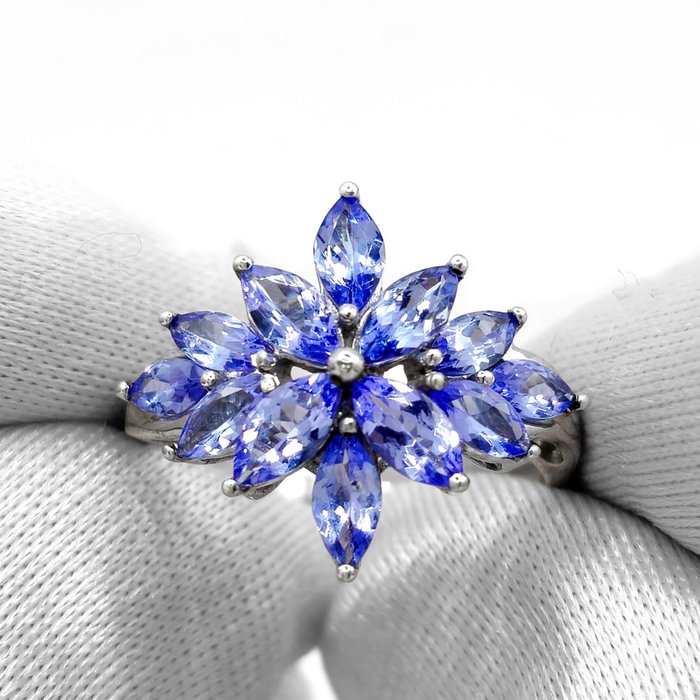 Ingen mindstepris - Cocktailring Sølv, 925 Sterling Sølv -  3.00ct. tw. Tanzanit - Naturlig Tanzanite Cluster