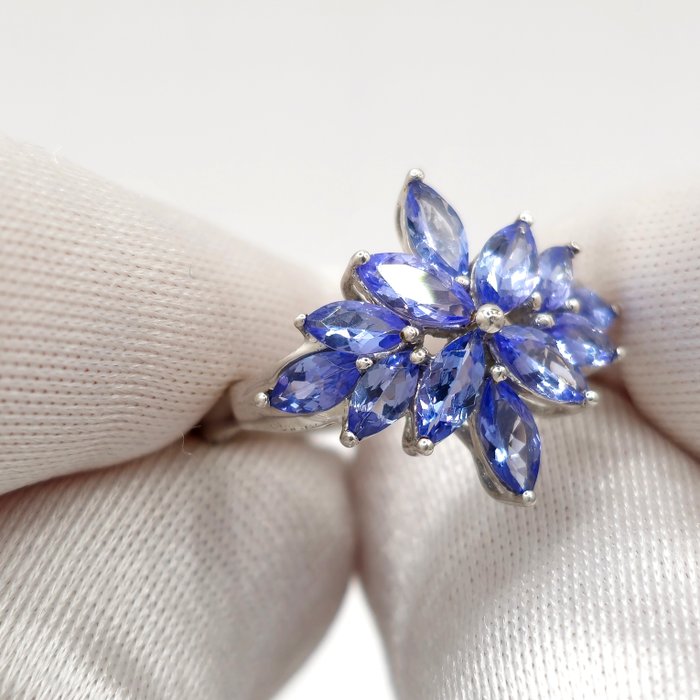 Ingen mindstepris - Cocktailring Sølv, 925 Sterling Sølv -  3.00ct. tw. Tanzanit - Naturlig Tanzanite Cluster