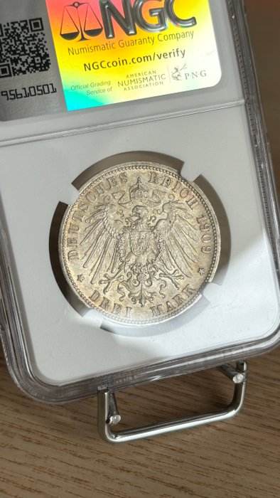 Tyskland, Emperie, Württemberg. Wilhelm II. (1891-1918). 3 Mark 1909  (Ingen mindstepris)