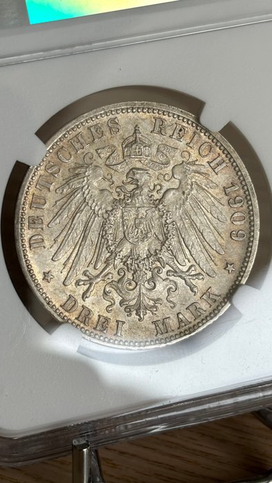 Tyskland, Emperie, Württemberg. Wilhelm II. (1891-1918). 3 Mark 1909  (Ingen mindstepris)