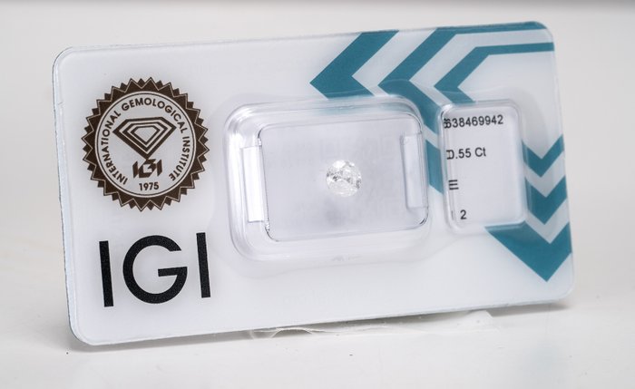 Ingen mindstepris - 1 pcs Diamant  (Natur)  - 0.55 ct - Rund - E - I2 - International Gemological Institute (IGI)