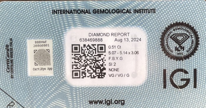 Ingen mindstepris - 1 pcs Diamant  (Natur)  - 0.51 ct - Rund - SI2 - International Gemological Institute (IGI) - fancy brunlig gulliggrå