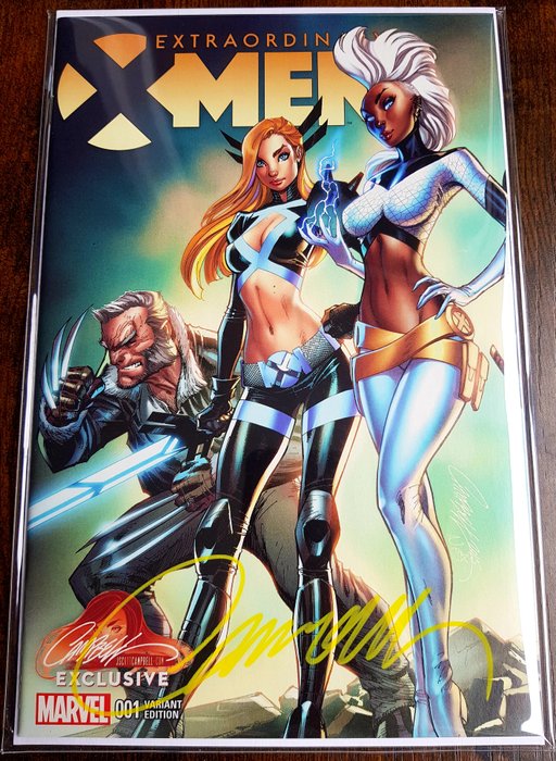 Extraordinary X-Men #1 " 1st App of Aries, Azimuth and Coda" JSC EXCLUSIVE Connecting Variant! - Signed by J.Scott Campbell - 1 Signed comic - Første udgave