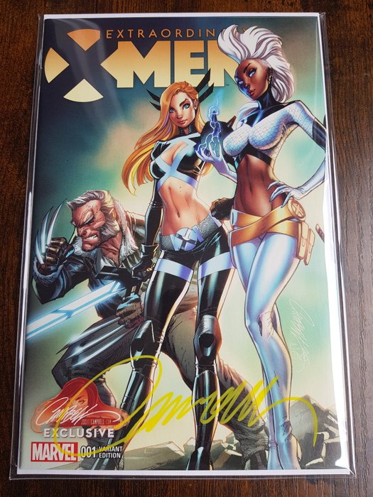 Extraordinary X-Men #1 " 1st App of Aries, Azimuth and Coda" JSC EXCLUSIVE Connecting Variant! - Signed by J.Scott Campbell - 1 Signed comic - Første udgave