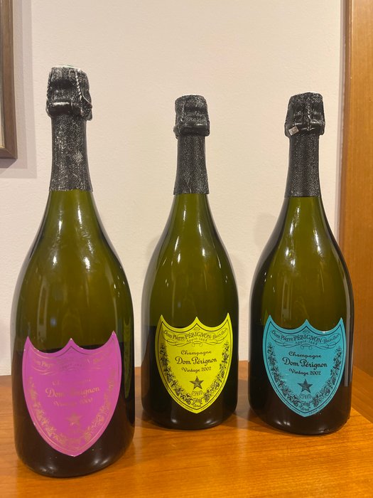 Dom Pérignon, Andy Warhol Limited Edition, Pink, Yellow and Blue 2000  2002 (2) - Champagne Brut - 3 Flasker (0,75 L)