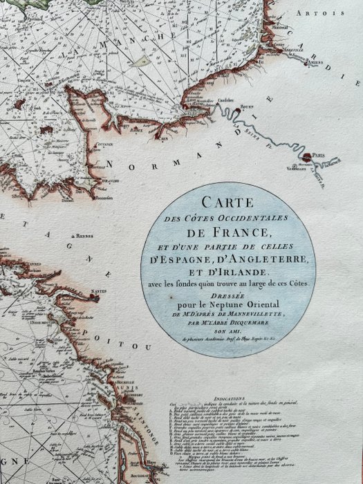 Europa - Frankrig; Jean-Baptiste-Nicolas-Denis d'Après de Mannevillette - Carte Des Cotes Occidentales De France, et d'Une Partie De Celles D'Espagne, D'Angleterre, et - Sea - 1761-1780