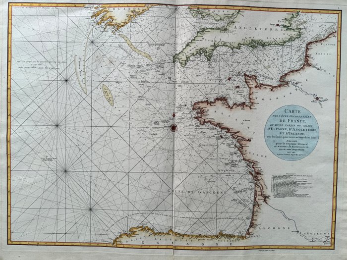 Europa - Frankrig; Jean-Baptiste-Nicolas-Denis d'Après de Mannevillette - Carte Des Cotes Occidentales De France, et d'Une Partie De Celles D'Espagne, D'Angleterre, et - Sea - 1761-1780