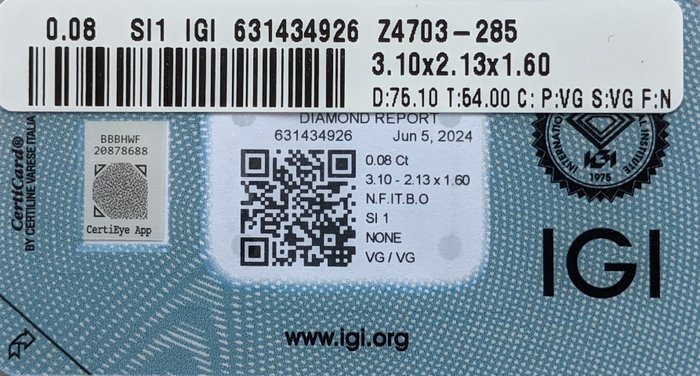 Ingen mindstepris - 1 pcs Diamant  (Naturfarvet)  - 0.08 ct - Oval - Fancy intense Brun Orange - SI1 - International Gemological Institute (IGI)