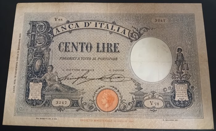 Italien. - 100 Lire 18/11/1926 Azzurrine (Fascio) - Gigante BI 18A  (Ingen mindstepris)