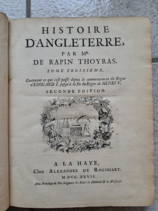 De Rapin Thoyras - Histoire d'Angleterre - tome Troisieme - 1727