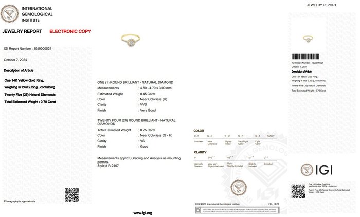 Ring - 14 karat Gulguld -  0.70ct. tw. Diamant (Natur) - Diamant