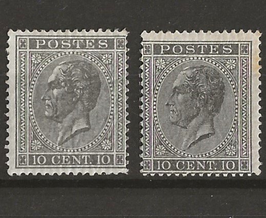 Belgien 1867 - 10c sort-grå + sort Leopold I i profil - OBP/COB 17Aa + 17Ab