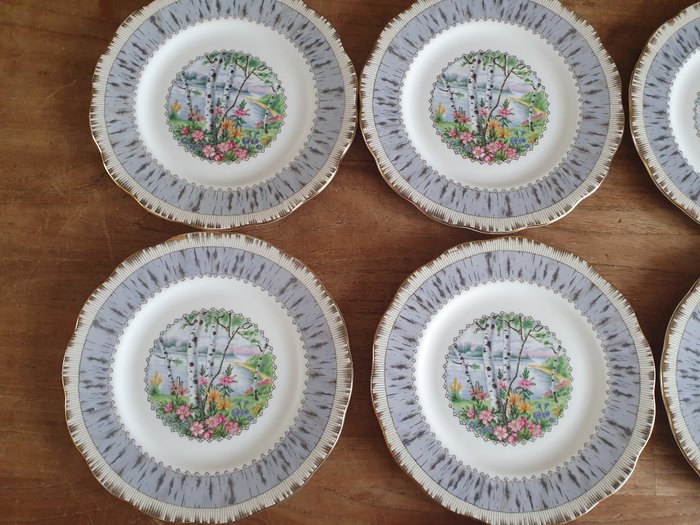 Royal Albert - Wienerbrød/kagesæt (7) - Sølv Birk - Porcelæn - Konditorplader