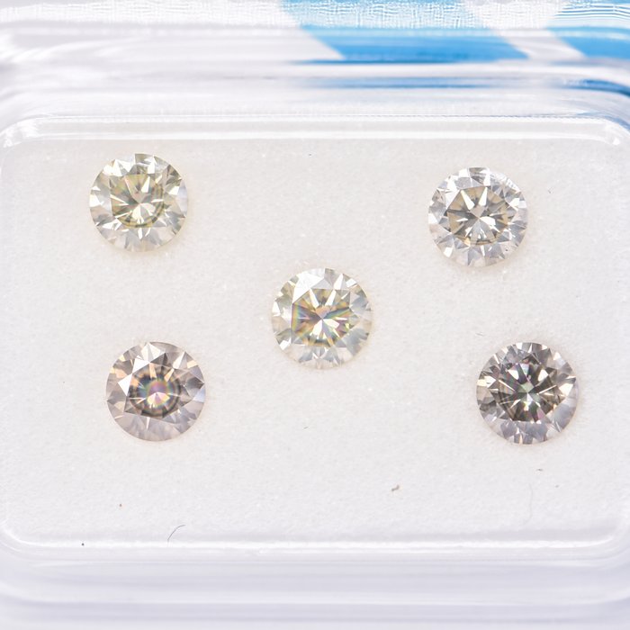 Ingen mindstepris - 5 pcs Diamant  (Naturfarvet)  - 1.00 ct - Rund - Fancy Grønlig Grå - I1 - International Gemological Institute (IGI)