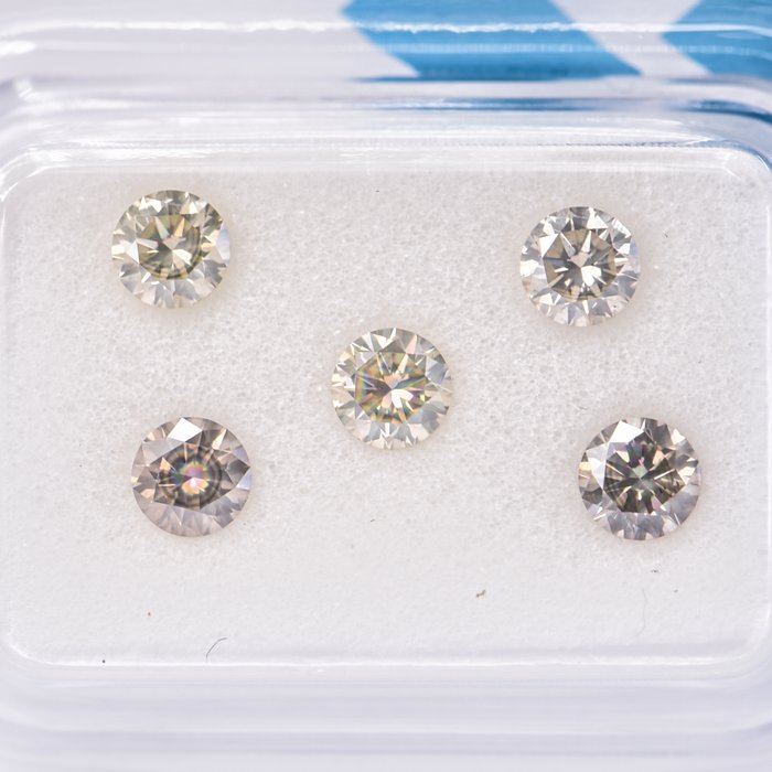 Ingen mindstepris - 5 pcs Diamant  (Naturfarvet)  - 1.00 ct - Rund - Fancy Grønlig Grå - I1 - International Gemological Institute (IGI)