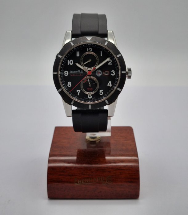 Eberhard  Co - Tazio Nuvolari 336 GMT Men's Watch 41033CP Steel mm 45 Black Dial Limited Edition - Box - 41033CP - Mænd - 2010-2020