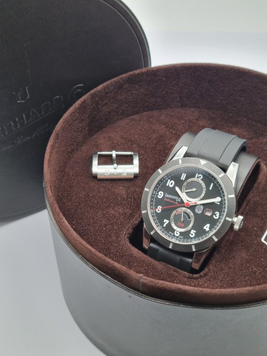 Eberhard  Co - Tazio Nuvolari 336 GMT Men's Watch 41033CP Steel mm 45 Black Dial Limited Edition - Box - 41033CP - Mænd - 2010-2020