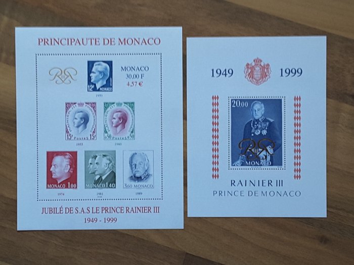 Monaco 1999/2002 - 4 hele år med aktuelle frimærker med souvenirark 81, 85 og 88 - Yvert 2186 à 2381 sans les timbres non émis et BF 81, 85 et 88