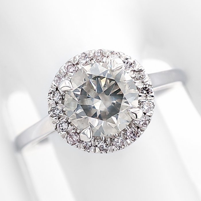 Ring - 14 karat Hvidguld -  1.57ct. tw. Grøn Diamant (Naturfarvet) - Diamant