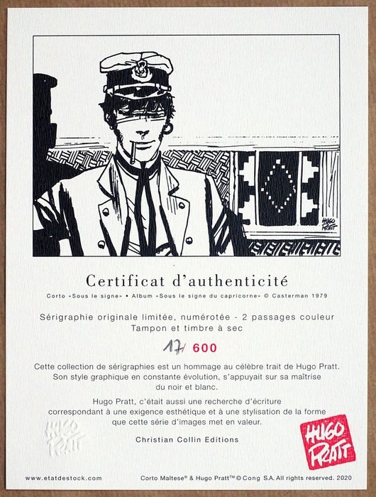 Pratt, Hugo - 1 Silkscreen - Corto Maltese - Sous le signe - 2020