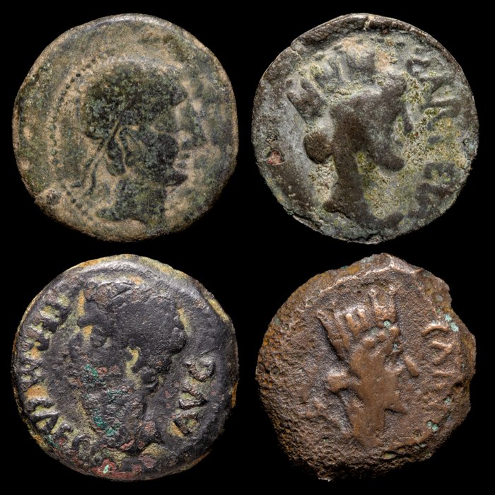 Hispania. Lote de 4 monedas Æ diferentes cecas. Siglos II a.C. - I d.C.  (Ingen mindstepris)