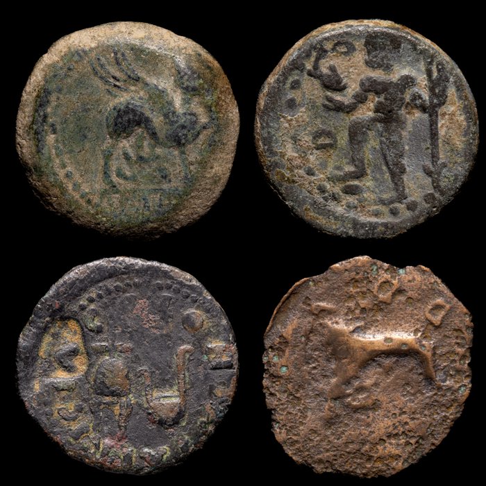 Hispania. Lote de 4 monedas Æ diferentes cecas. Siglos II a.C. - I d.C.  (Ingen mindstepris)