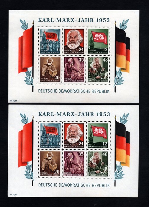 GDR 1953 - 4 Karl-Marx blokke - Gratis fragt over hele verden - Michel Blokken 8A/B, 9A/B