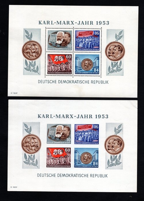 GDR 1953 - 4 Karl-Marx blokke - Gratis fragt over hele verden - Michel Blokken 8A/B, 9A/B